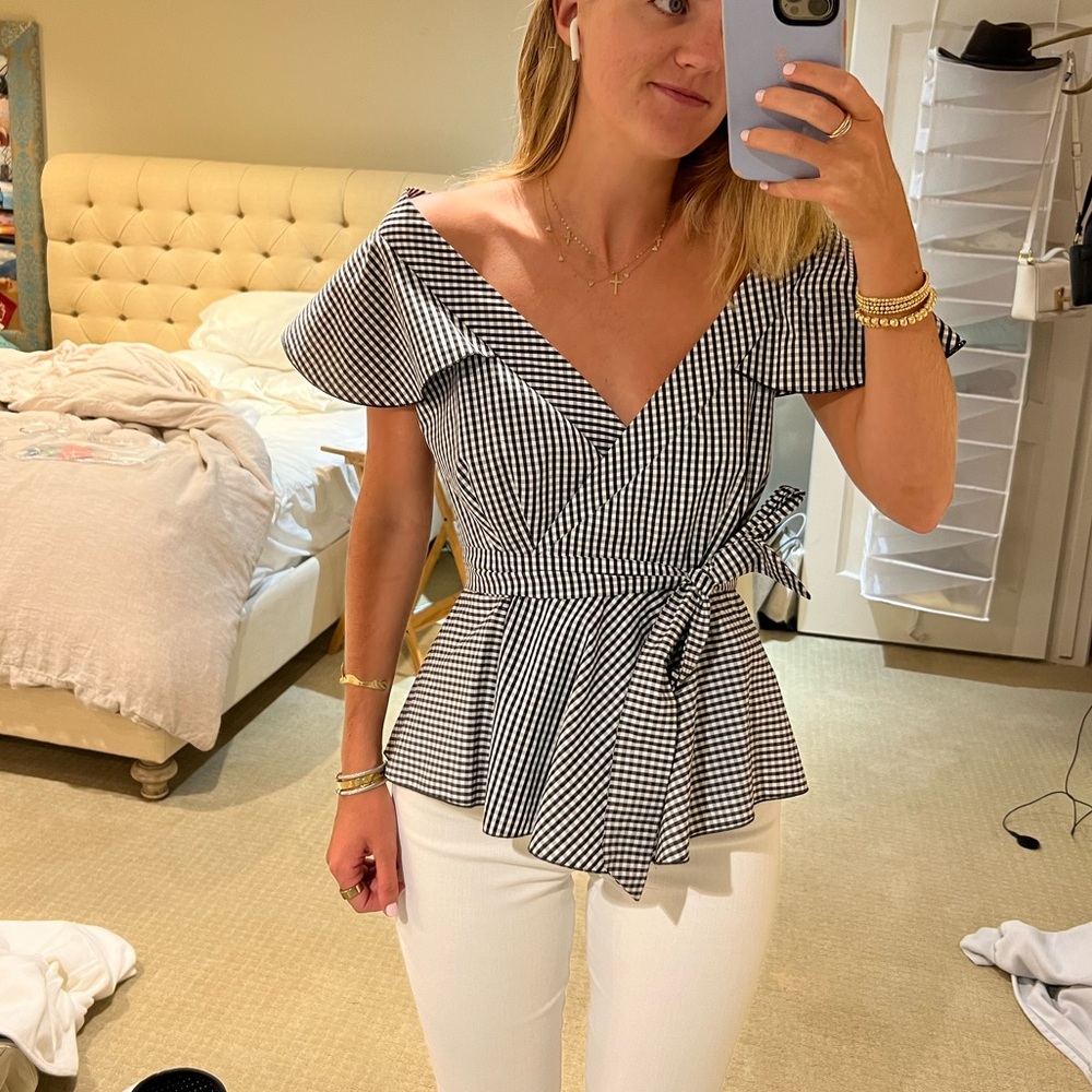 Karina Grimaldi Gingham Tie Blouse